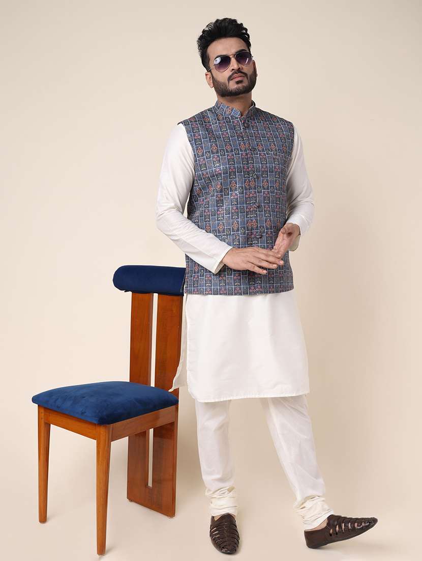 men printed mandarin neck regular fit nehru jacket - 22336101 -  Standard Image - 4