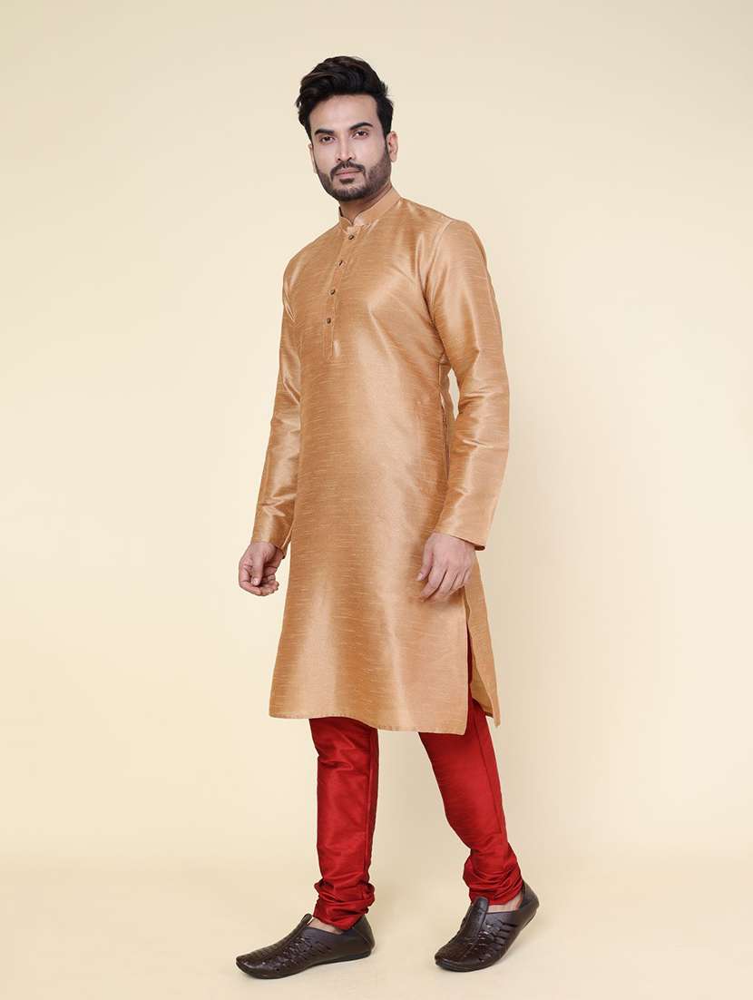Men Solid Mandarin Neck Kurta Churidar Ethnic Wear Set - 22336121 -  Standard Image - 1