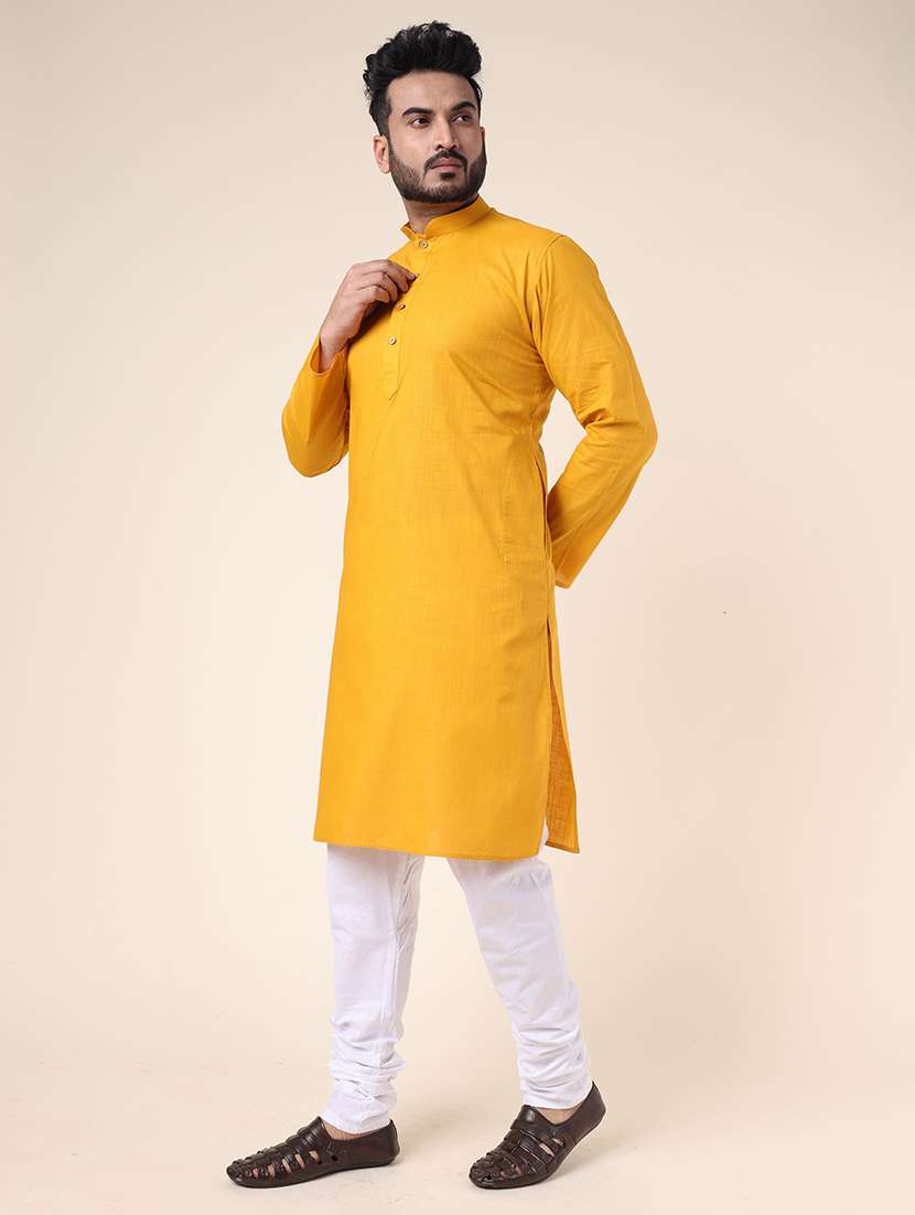 men solid mandarin neck kurta churidar ethnic wear set - 22336124 -  Standard Image - 1