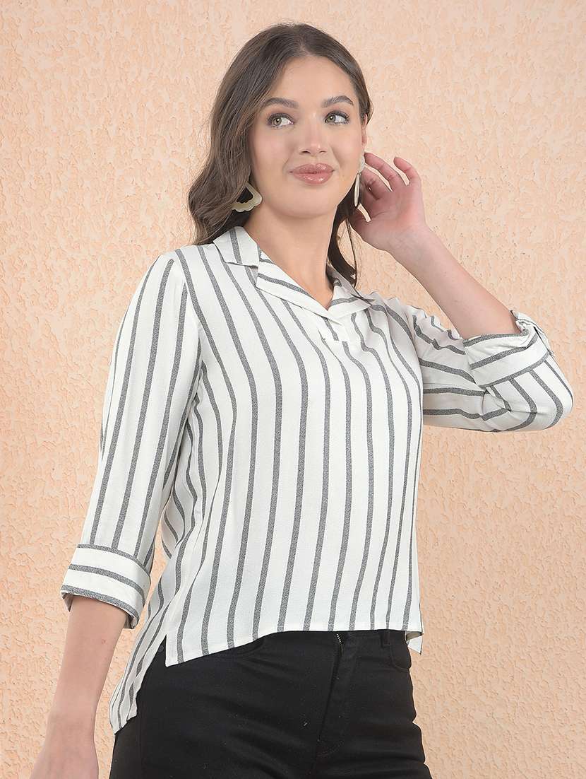 women striped three quarter sleeve top - 22336140 -  Standard Image - 1