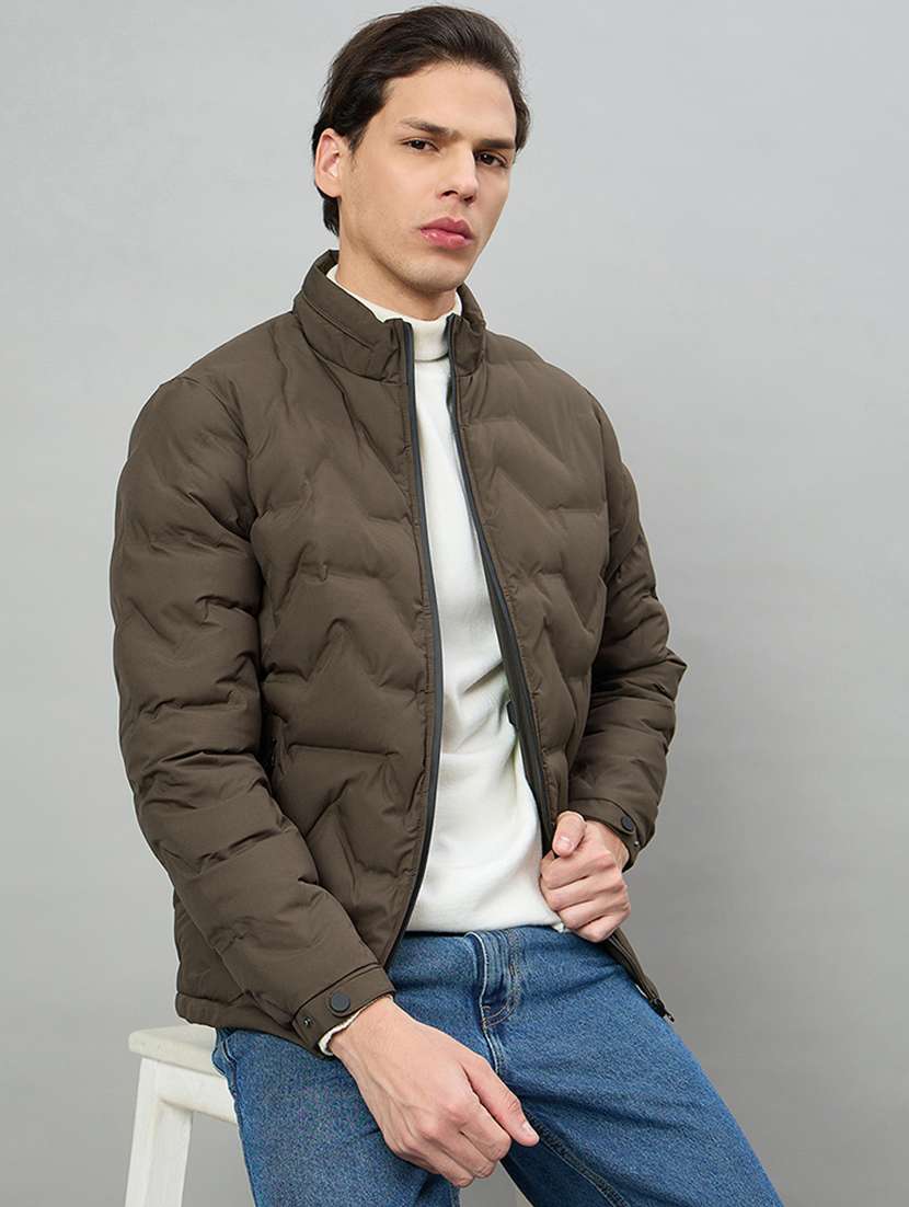 men solid long sleeve puffer jacket