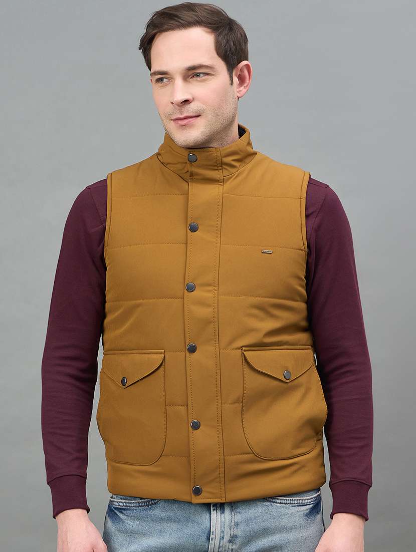 men solid sleeveless bomber jacket - 22336172 -  Standard Image - 1