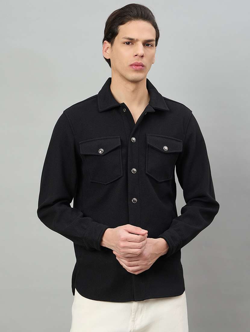 men solid long sleeve regualr fit shacket - 22336173 -  Standard Image - 1