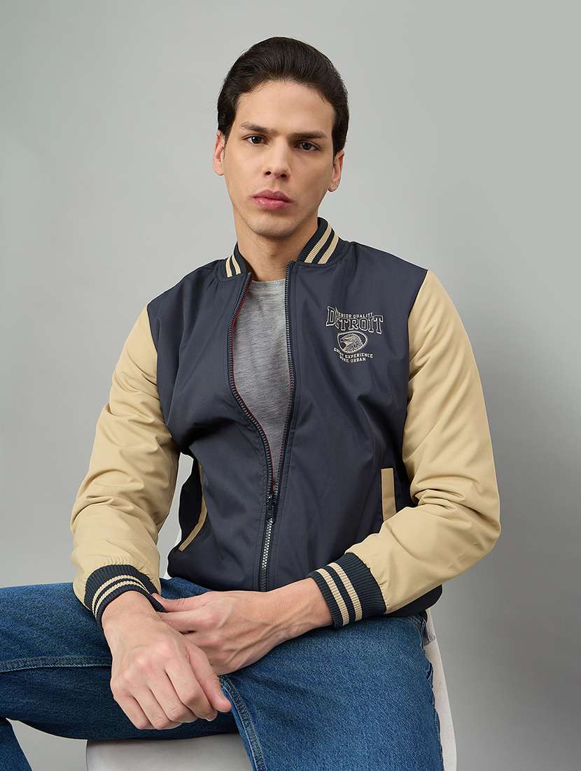 men color block long sleeve varsity jacket - 22336193 -  Standard Image - 1