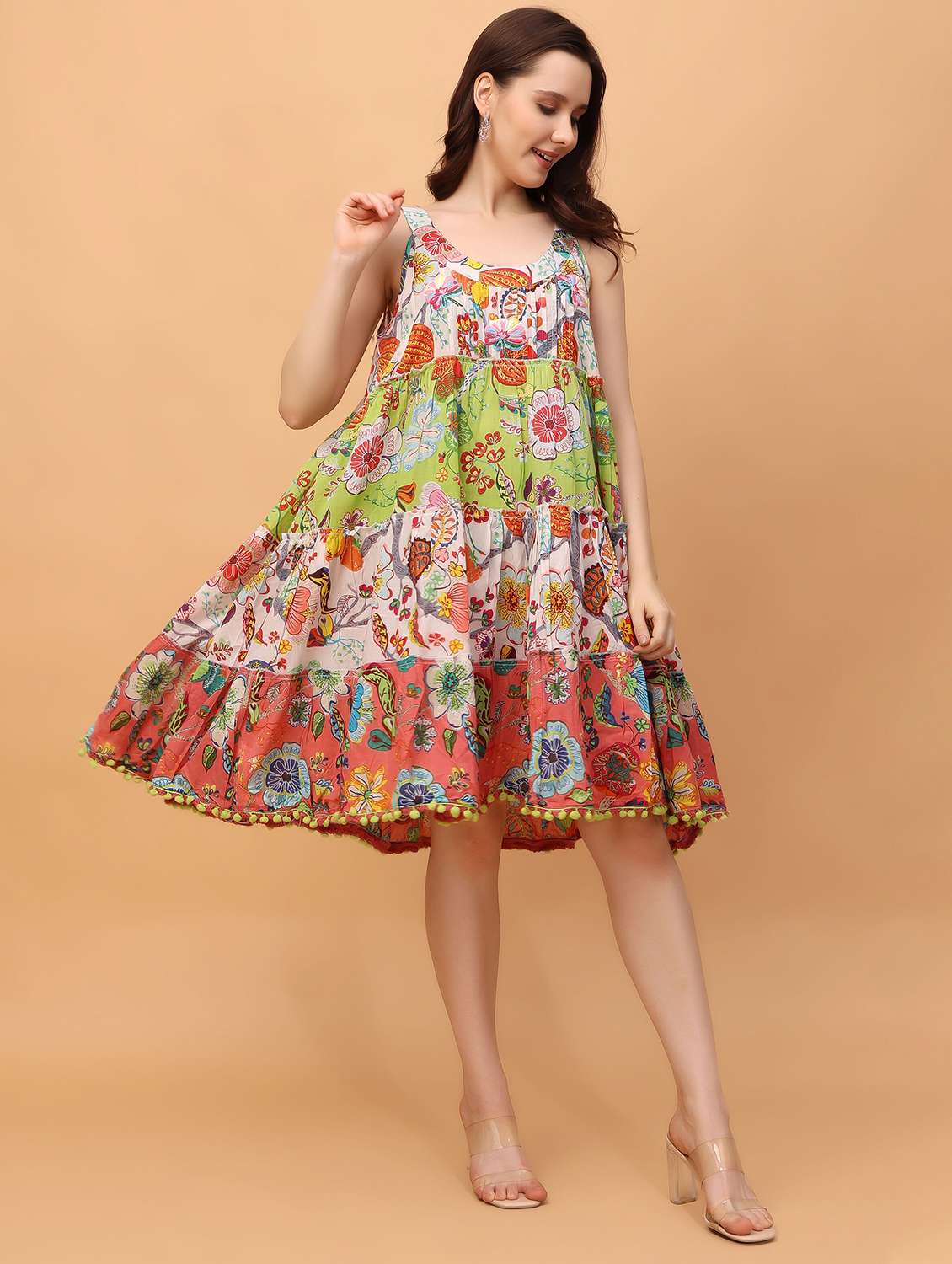 multi colored cotton fit & flare dress - 22336304 -  Standard Image - 4