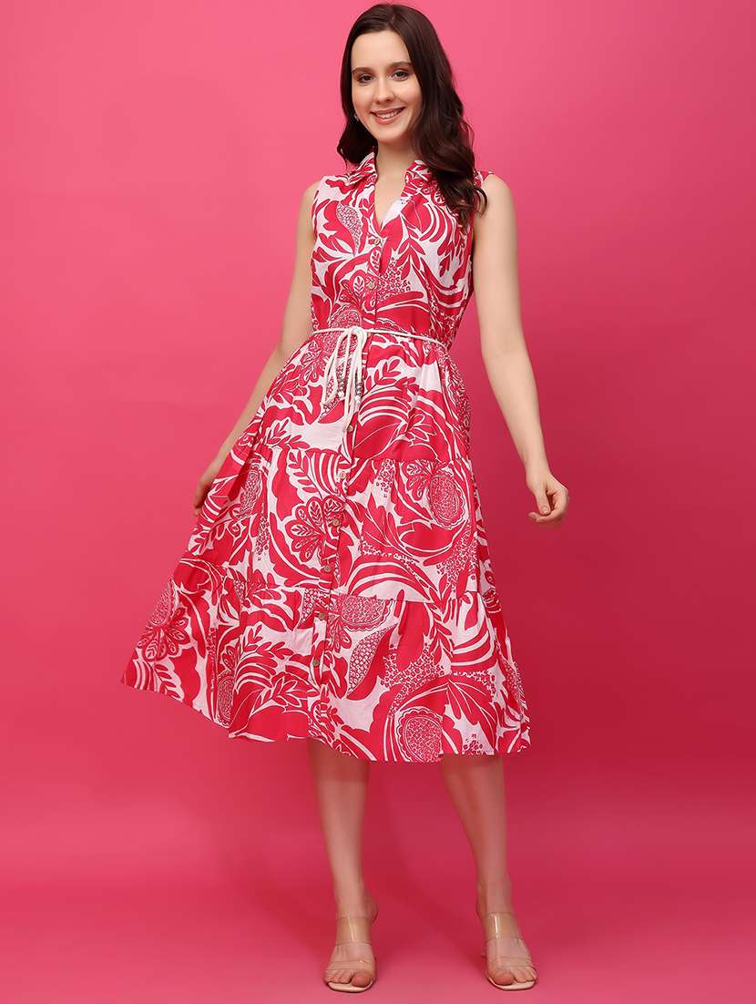 pink cotton fit & flare dress