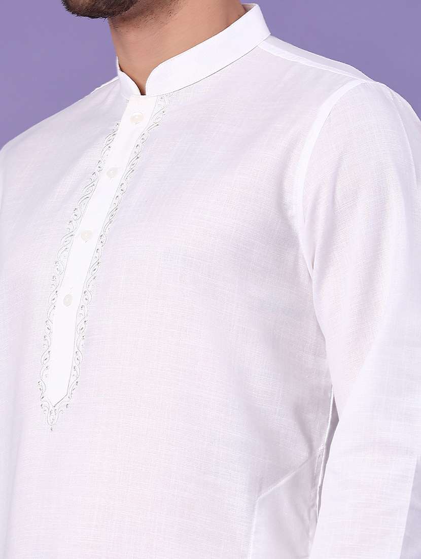 White Cotton Kurta Pyjama Ethnic Wear - 22336631 -  Standard Image - 1
