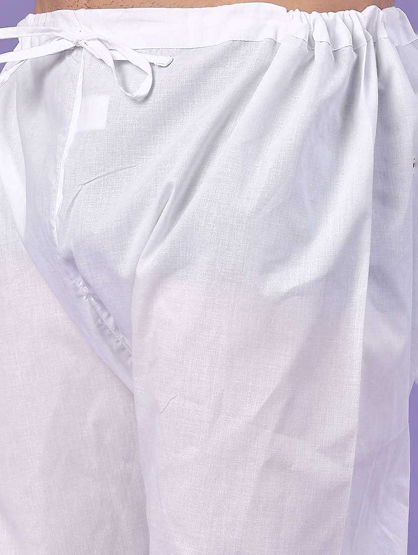 White Cotton Kurta Pyjama Ethnic Wear - 22336631 -  Standard Image - 4