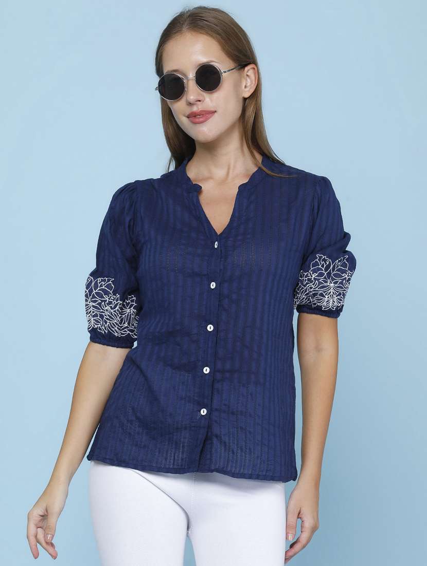 women self design puff sleeves regular top