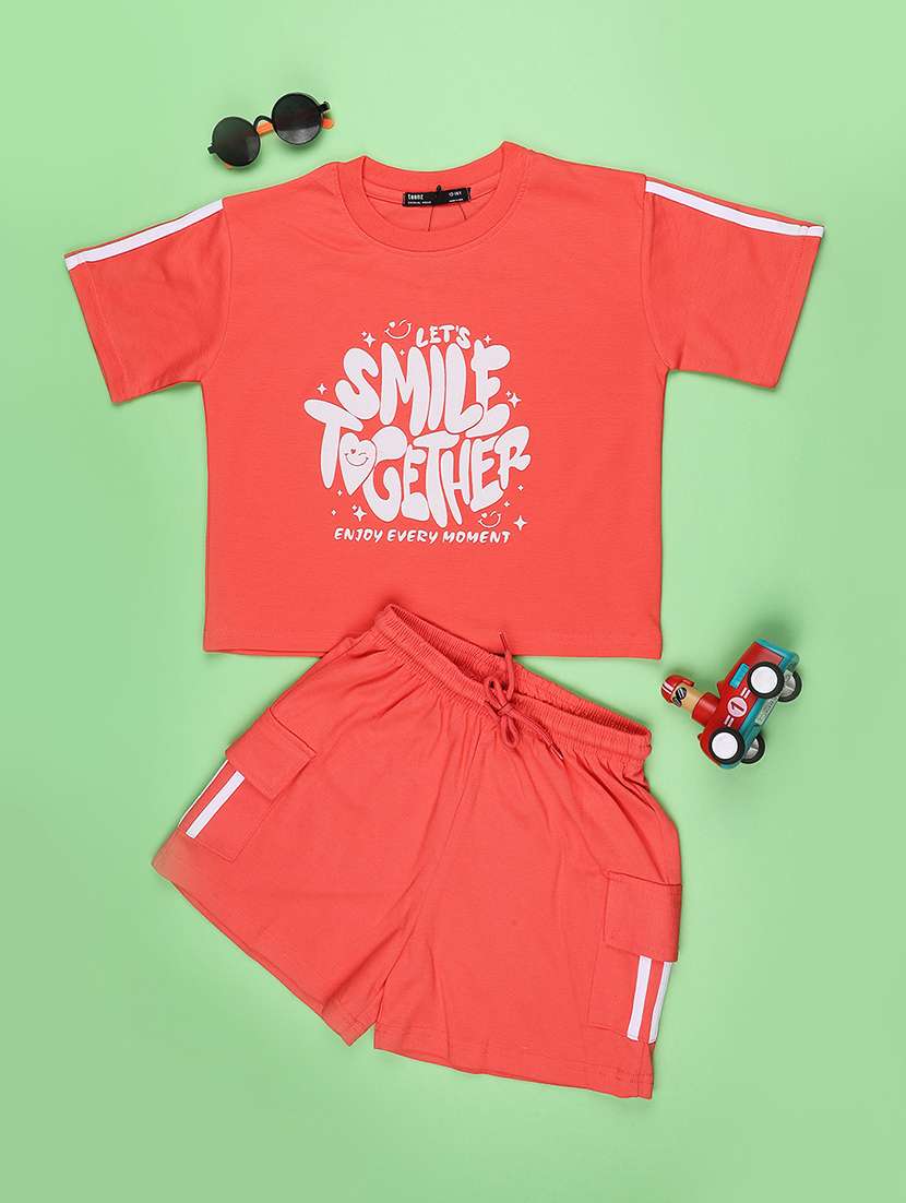girls printed round neck t-shirt and short co-ord set - 22336647 -  Standard Image - 1