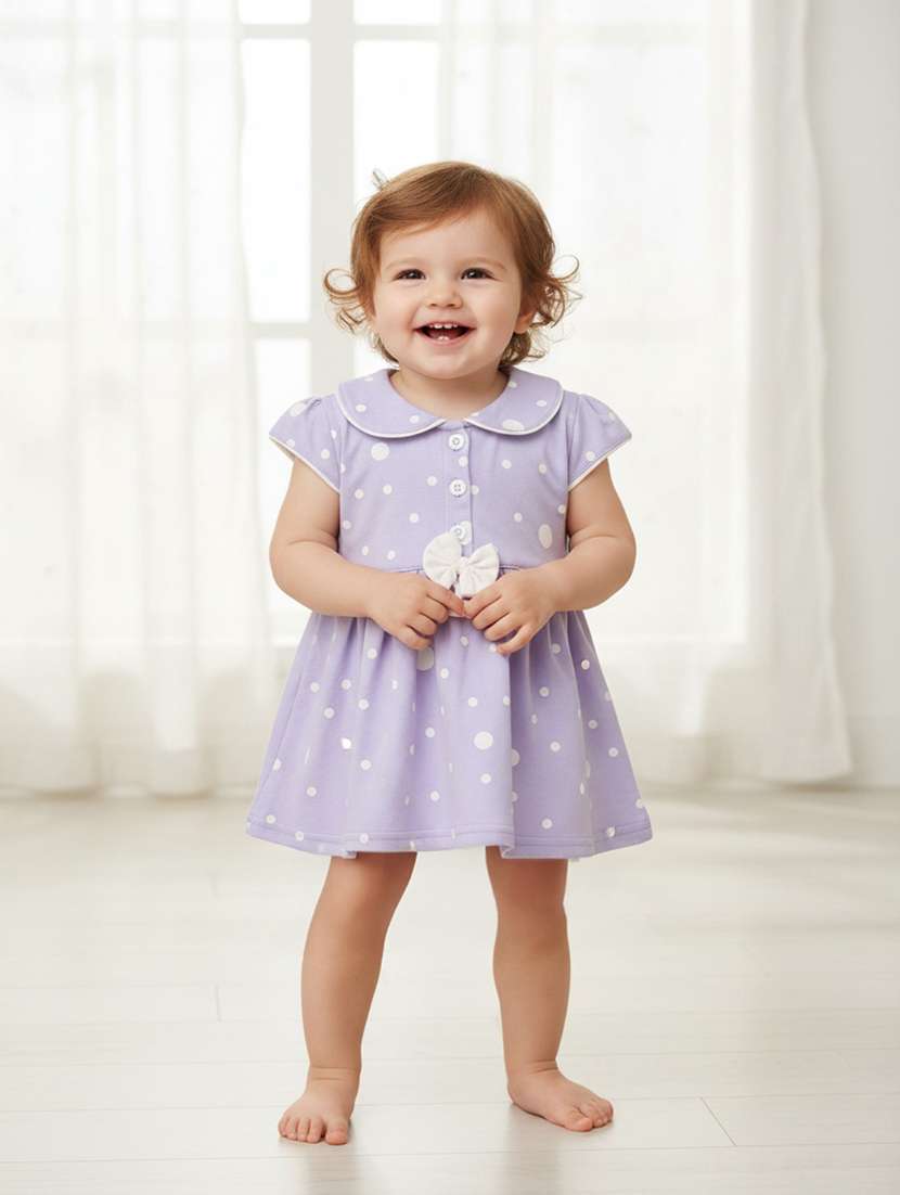 girls printed short sleeve frock with blommer - 22336666 -  Standard Image - 1