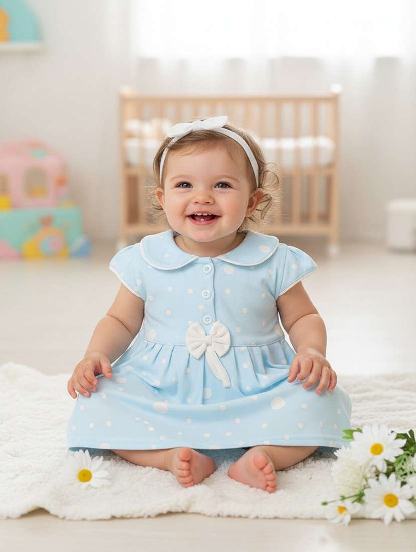 girls printed short sleeve frock with blommer - 22336667 -  Standard Image - 1