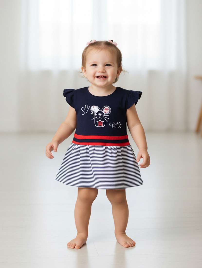 girls printed short sleeve frock with blommer - 22336671 -  Standard Image - 1