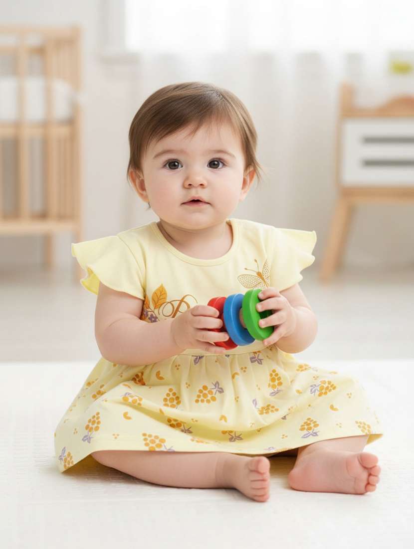 girls printed short sleeve frock with blommer - 22336678 -  Standard Image - 1