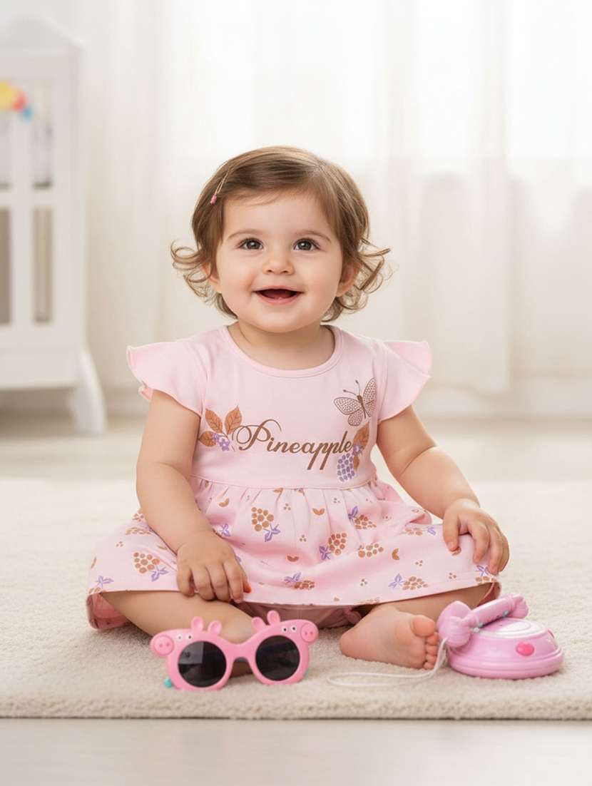 girls printed short sleeve frock with blommer - 22336679 -  Standard Image - 1