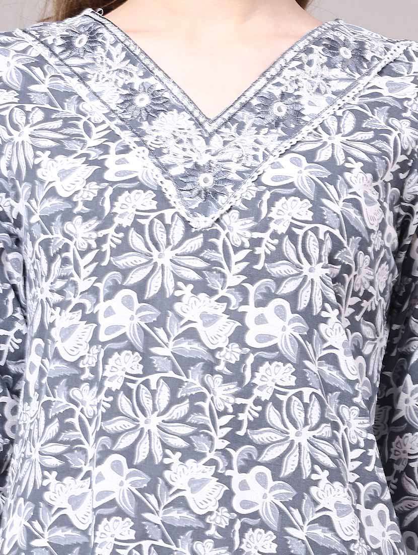 women floral three quarter sleeve kurta pant with dupatta set - 22336711 -  Standard Image - 1