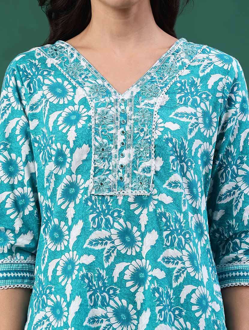 women floral three quarter sleeve kurta pant with dupatta set - 22336713 -  Standard Image - 1