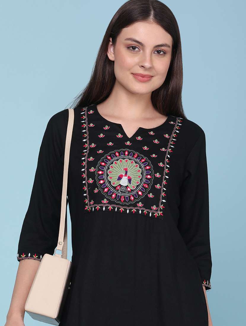 women embroidered three quarter sleeves straight kurta - 22336721 -  Standard Image - 1