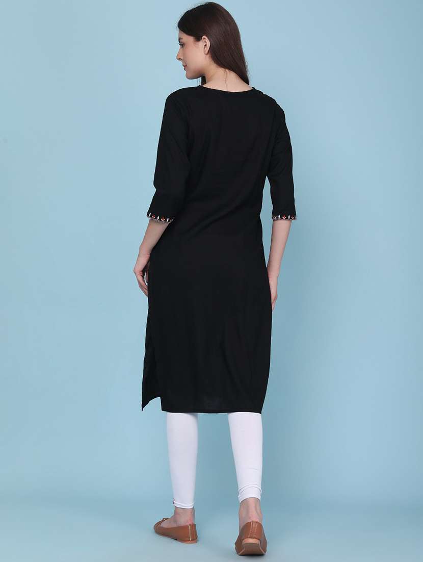 women embroidered three quarter sleeves straight kurta - 22336721 -  Standard Image - 4