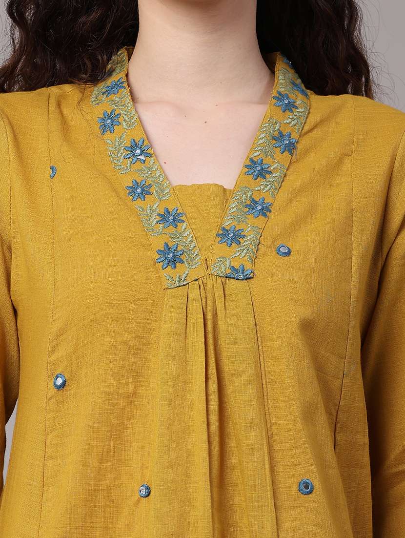women embroidered three quarter sleeves a-line kurta - 22336723 -  Standard Image - 1