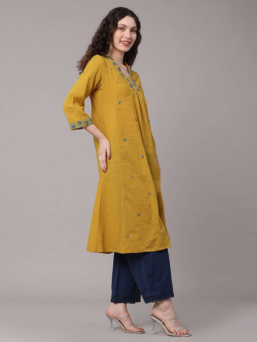 women embroidered three quarter sleeves a-line kurta - 22336723 -  Standard Image - 4