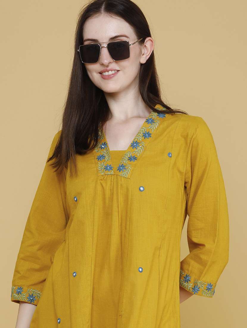 women embroidered three quarter sleeve a-line kurta - 22336724 -  Standard Image - 1