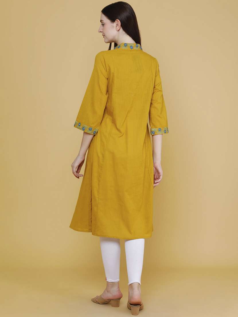 women embroidered three quarter sleeve a-line kurta - 22336724 -  Standard Image - 4