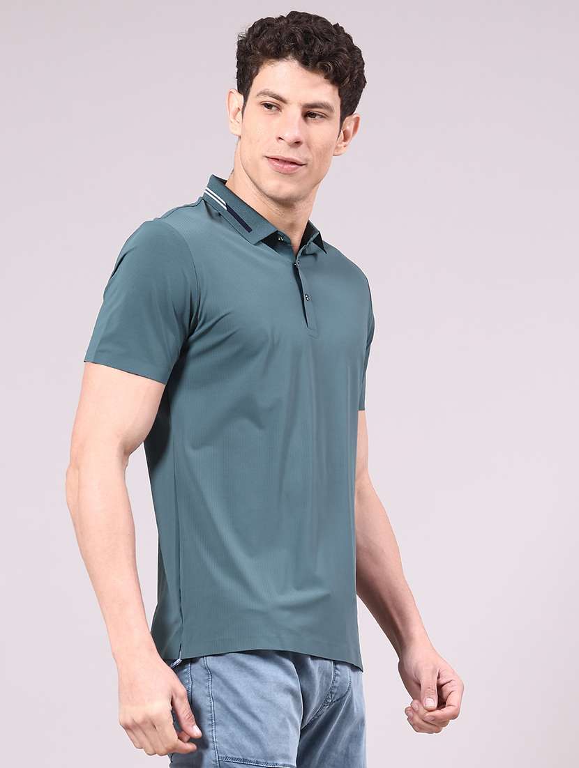 men's green seamless polo-t-shirt with tonal stitching slim fit breathable  stretch - 22336799 -  Standard Image - 1