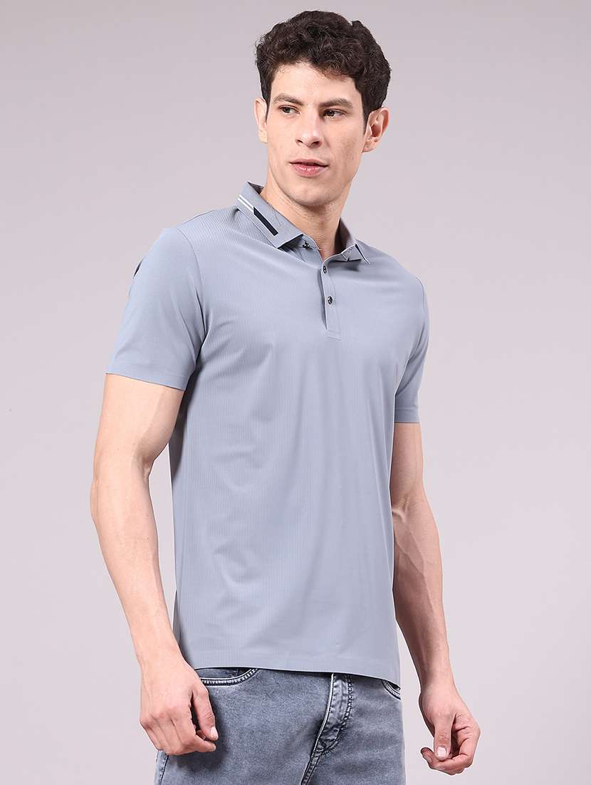 men's grey seamless polo-t-shirt with tonal stitching slim fit breathable stretch - 22336802 -  Standard Image - 1
