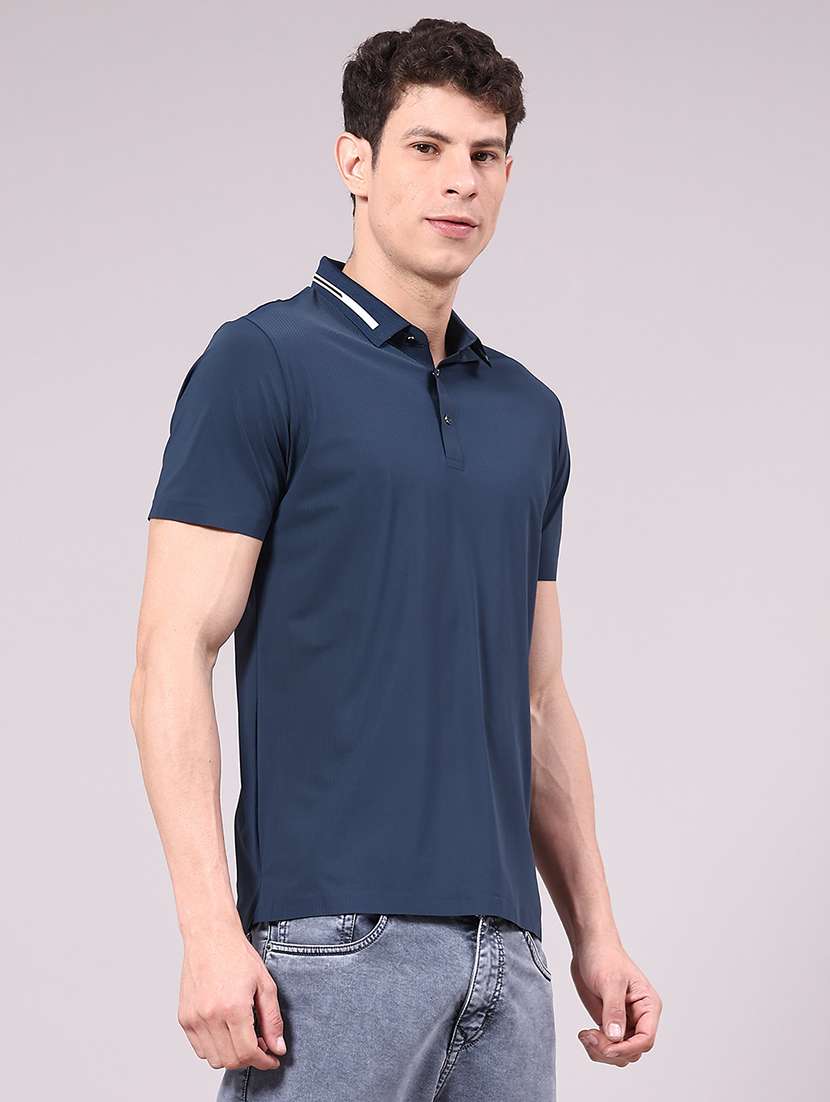 men's navy blue seamless polo-t-shirt with tonal stitching  slim fit breathable stretch - 22336803 -  Standard Image - 1