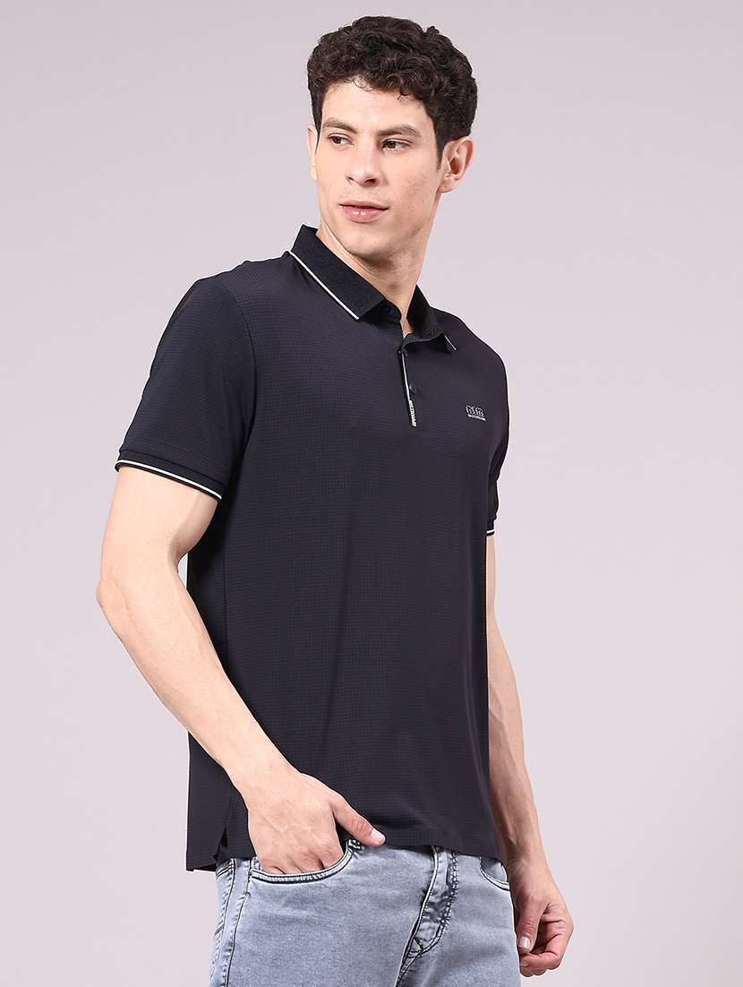 men's black seamless polo-t-shirt with tonal stitching  slim fit breathable stretch - 22336810 -  Standard Image - 1
