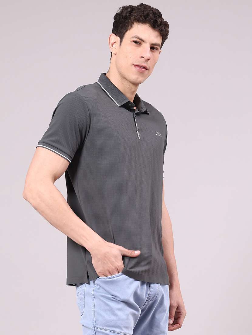 men's grey seamless polo-t-shirt with tonal stitching slim fit breathable stretch - 22336812 -  Standard Image - 1