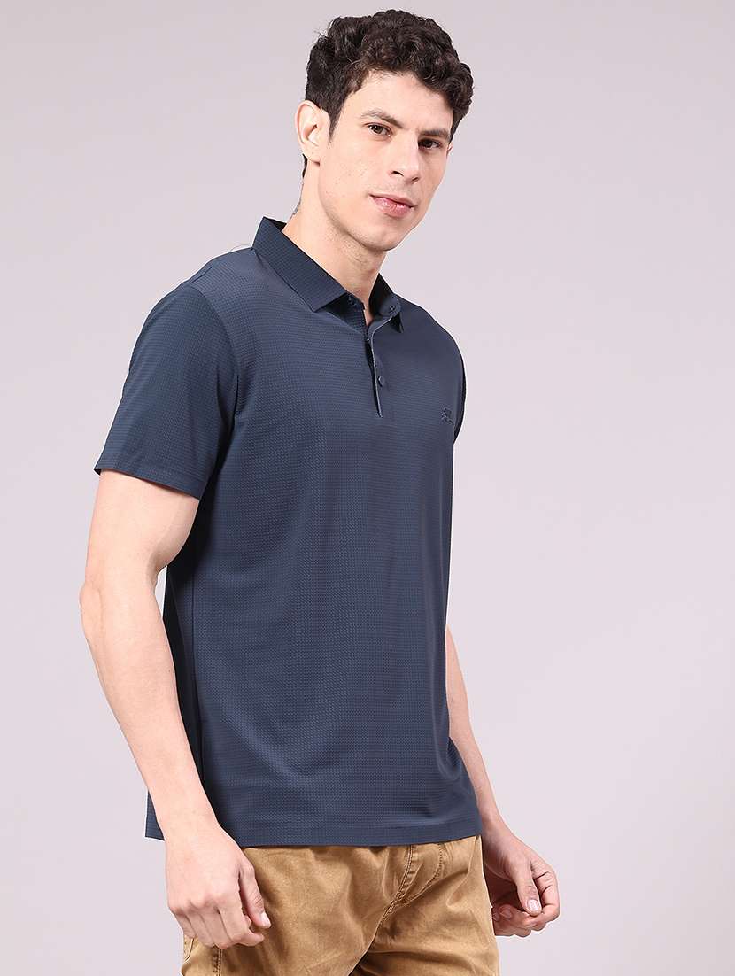 men's navy blue seamless polo-t-shirt with tonal stitching slim fit breathable stretch - 22336814 -  Standard Image - 1
