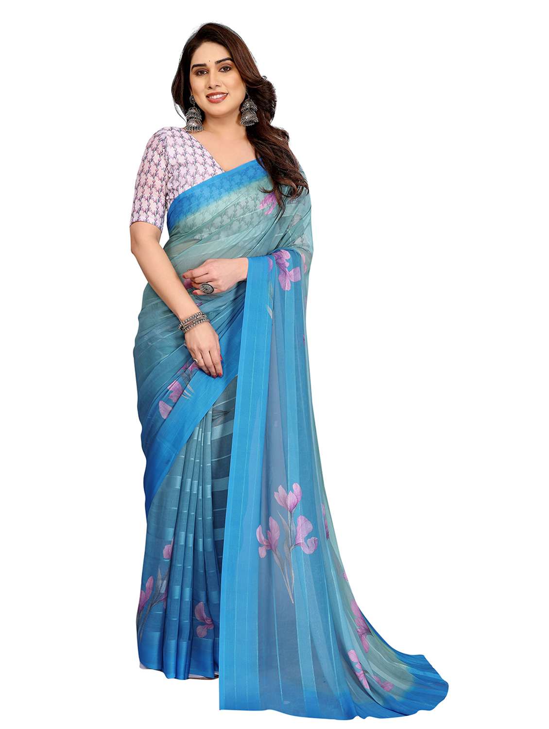 women printed casual wear saree with blouse