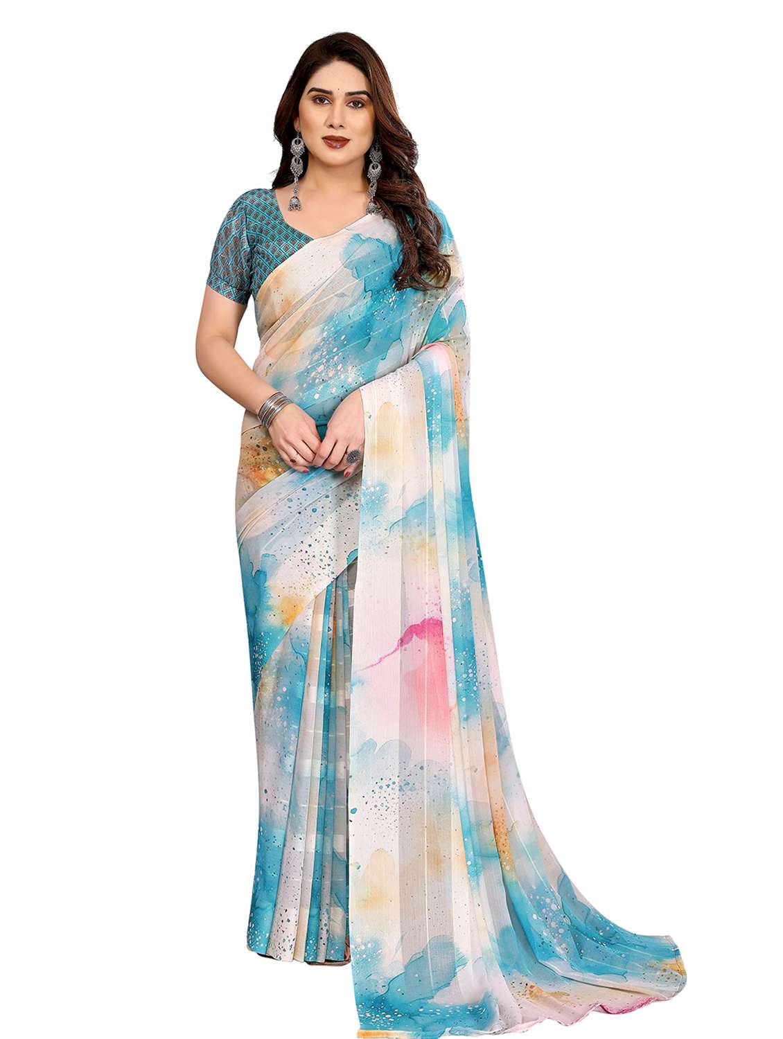 women printed casual wear saree with blouse - 22337237 -  Standard Image - 1