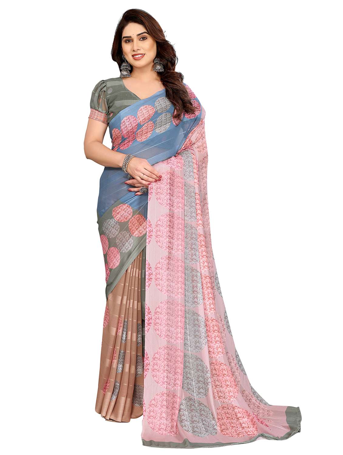 women printed casual wear saree with blouse