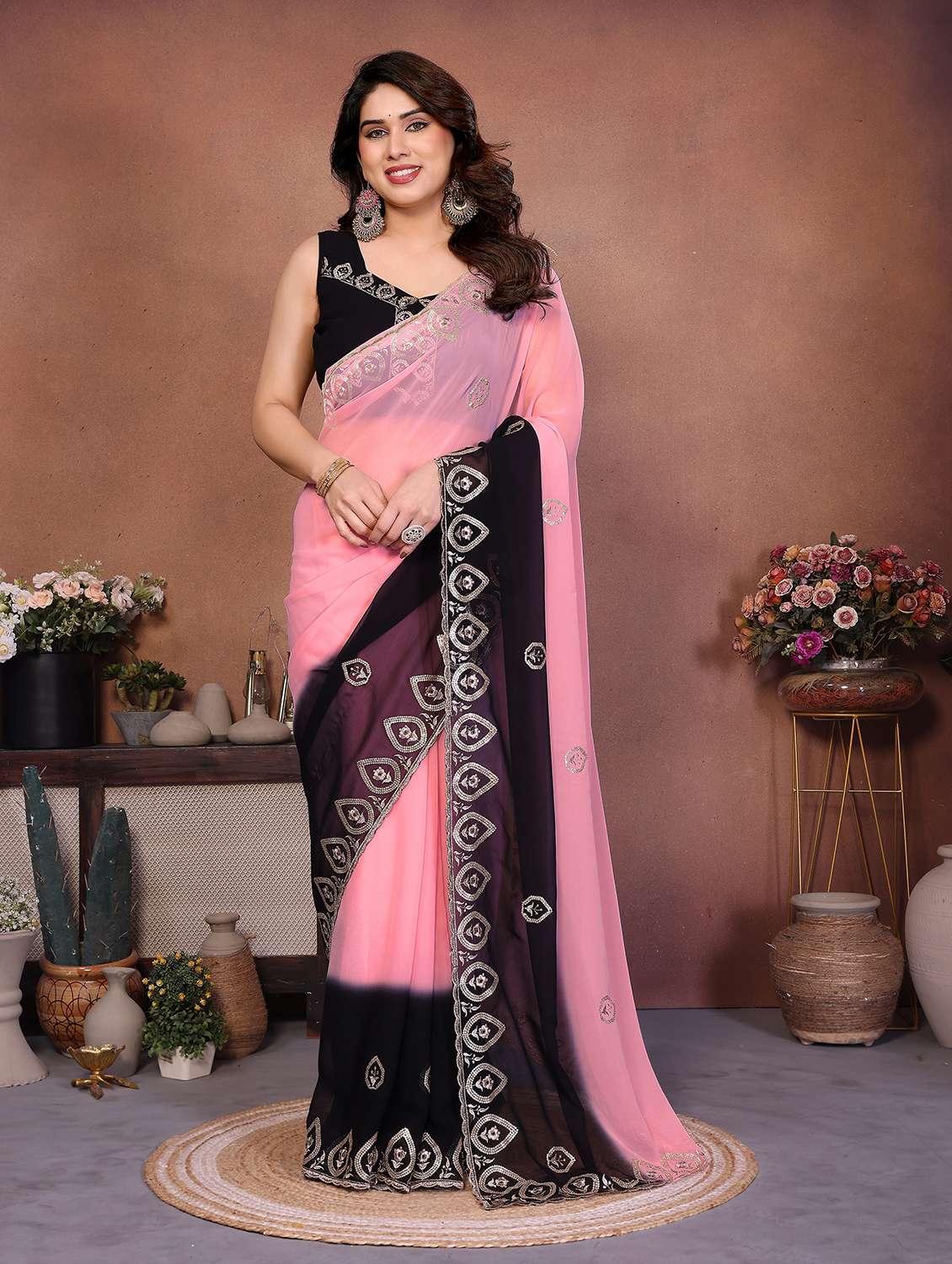 women ombre embroidered saree with blouse
