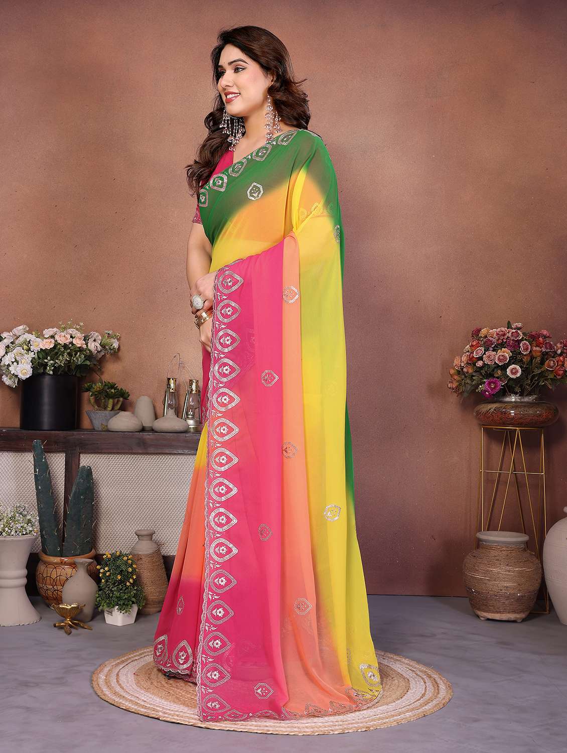women ombre embroidered saree with blouse - 22337245 -  Standard Image - 1