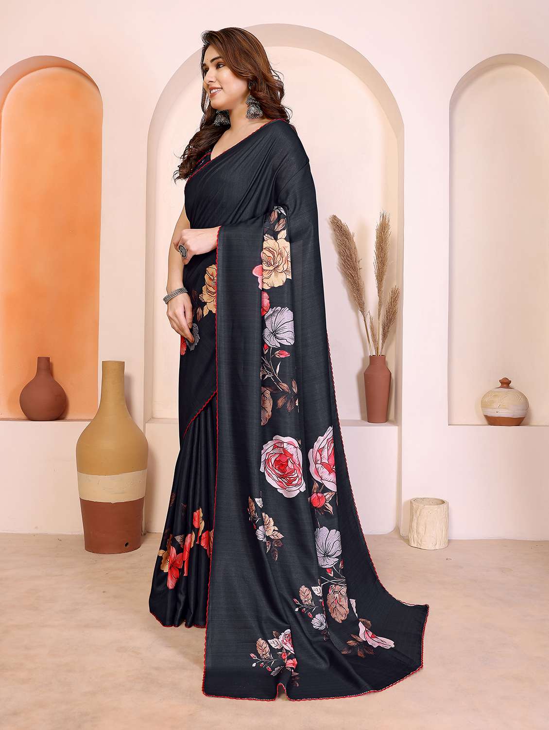 women floral printed saree with blouse - 22337252 -  Standard Image - 1