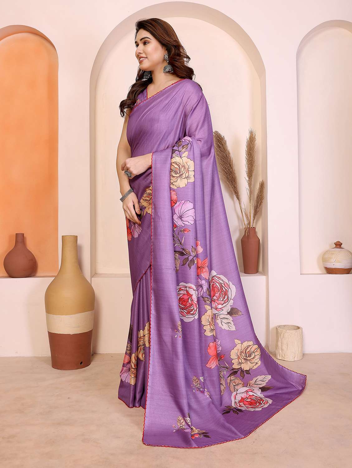 women floral printed saree with blouse - 22337259 -  Standard Image - 1