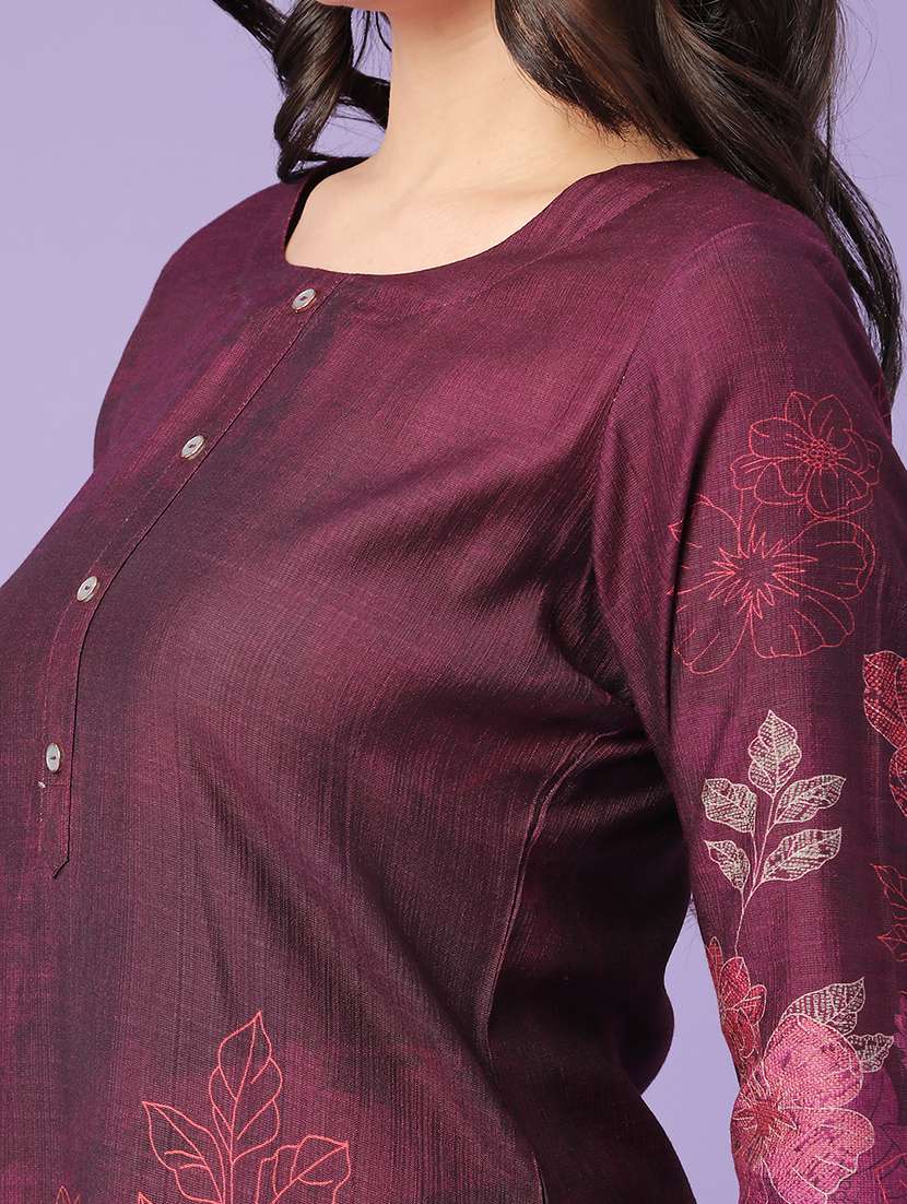 maroon cotton straight kurta - 22337357 -  Standard Image - 1