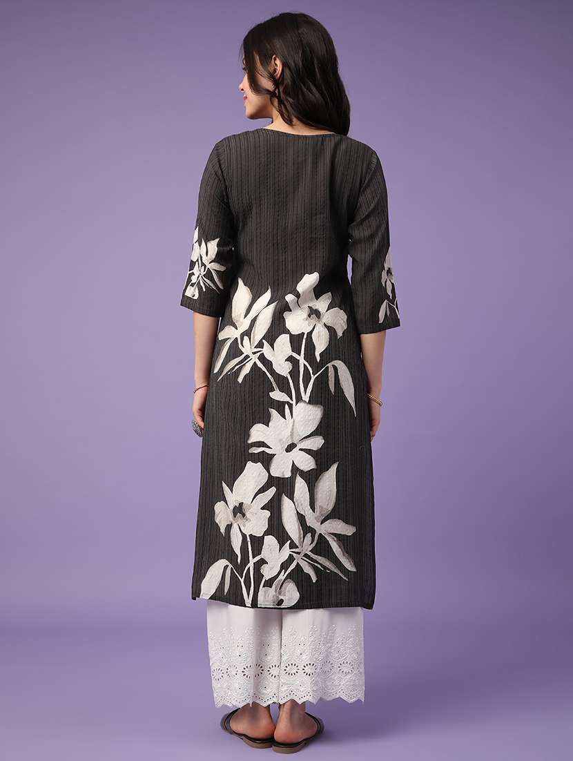 black cotton straight kurta - 22337360 -  Standard Image - 4
