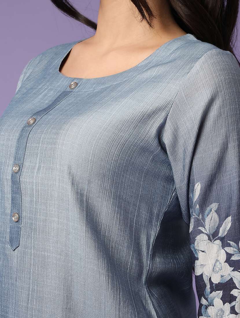 blue cotton straight kurta - 22337361 -  Standard Image - 1
