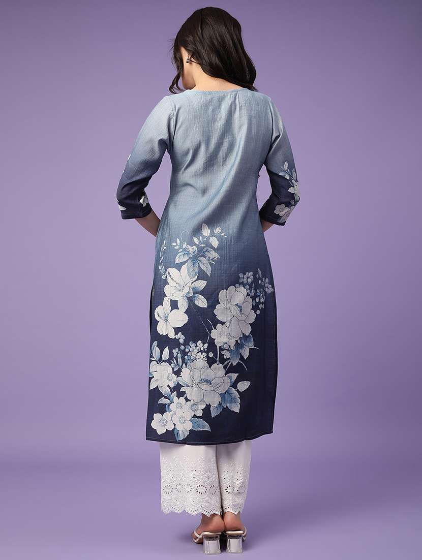 blue cotton straight kurta - 22337361 -  Standard Image - 4