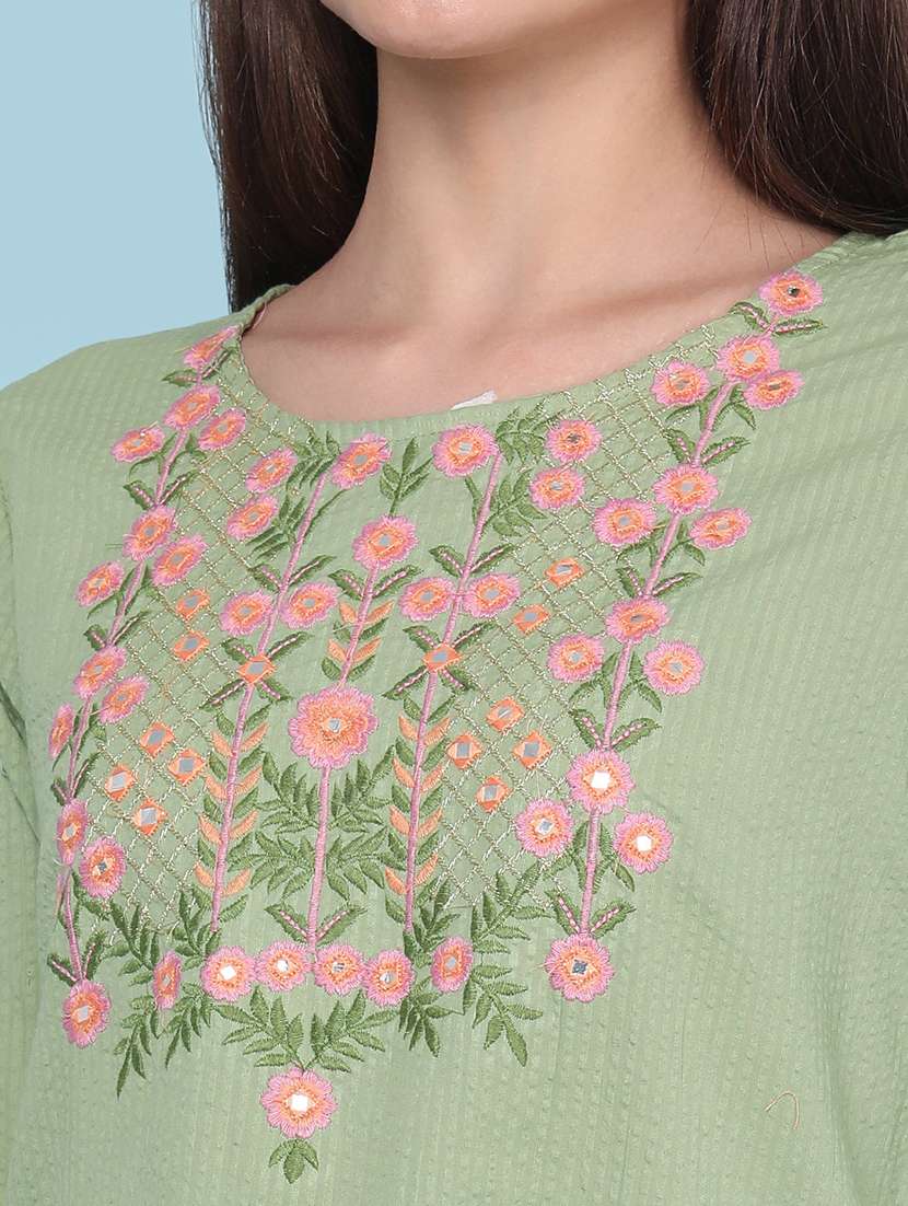 women embroidered three quarter sleeves kurta - 22337363 -  Standard Image - 1