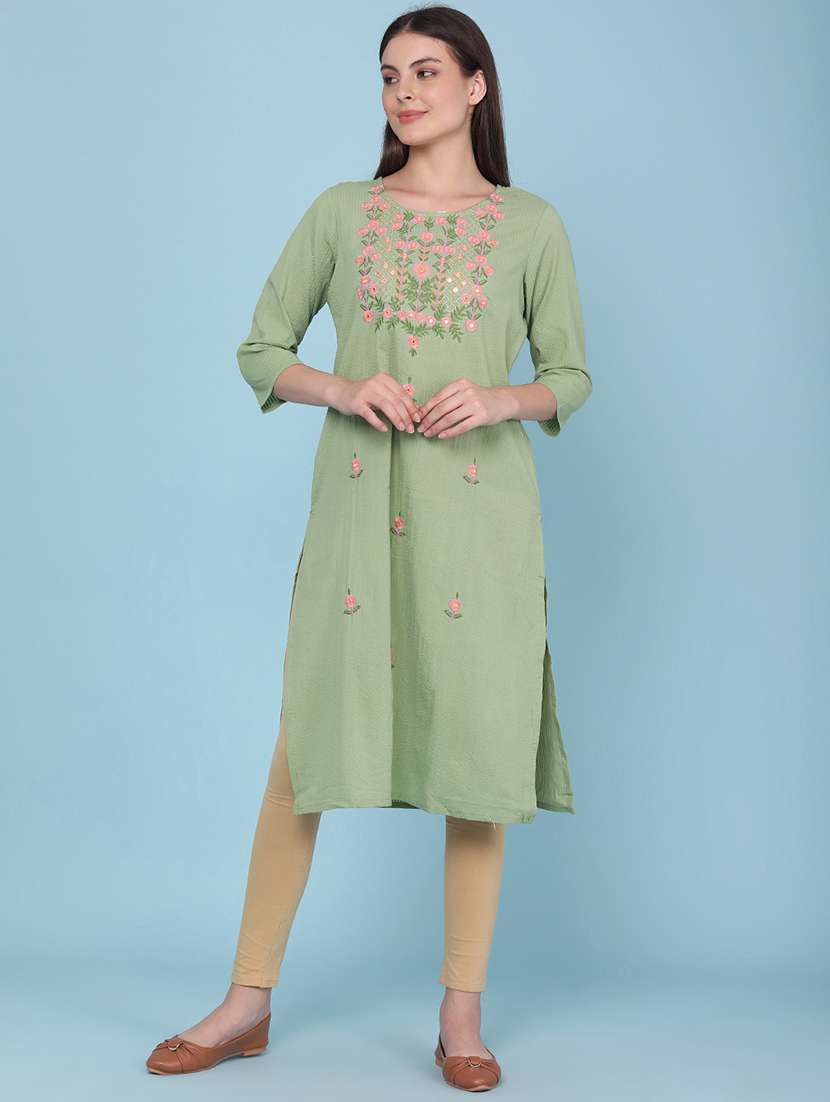 women embroidered three quarter sleeves kurta - 22337363 -  Standard Image - 4