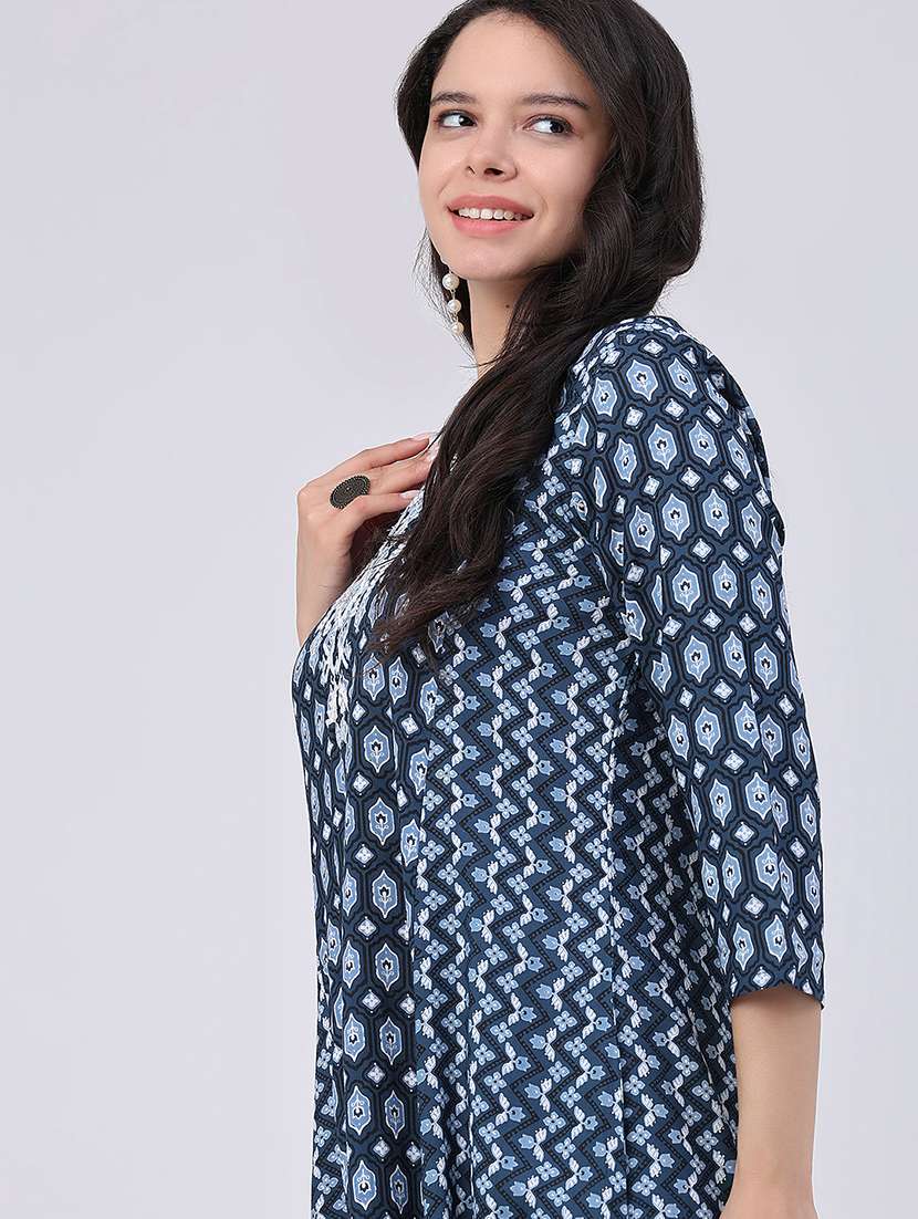 women printed three quarter sleeves a-line kurta - 22337364 -  Standard Image - 1