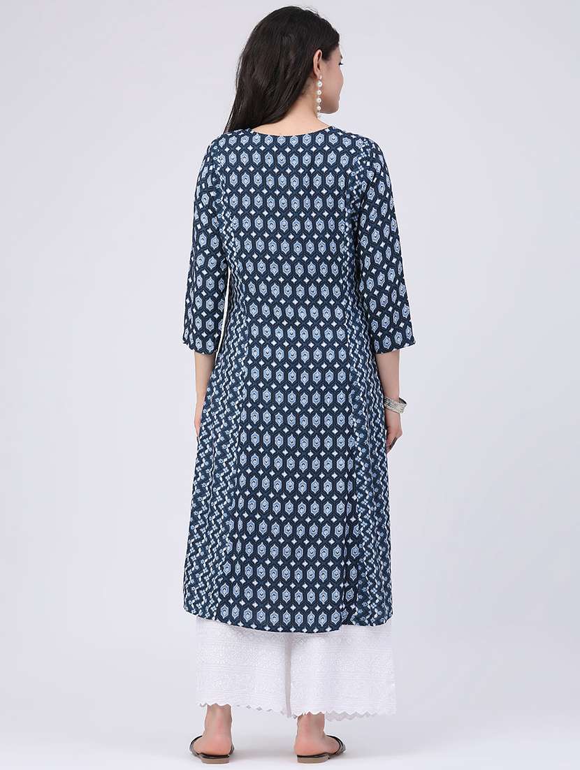 women printed three quarter sleeves a-line kurta - 22337364 -  Standard Image - 4