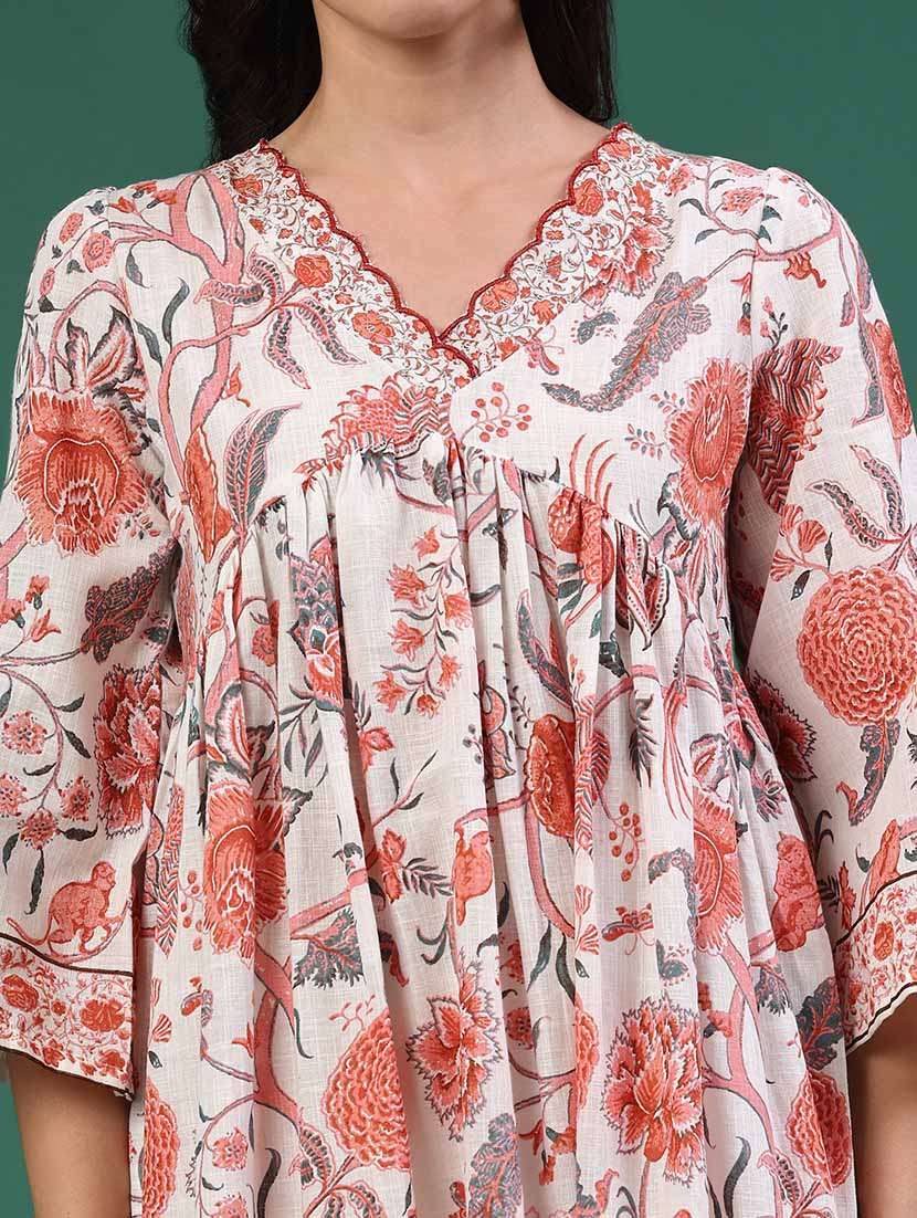women printed three quarter sleeves a-line kurta - 22337365 -  Standard Image - 1