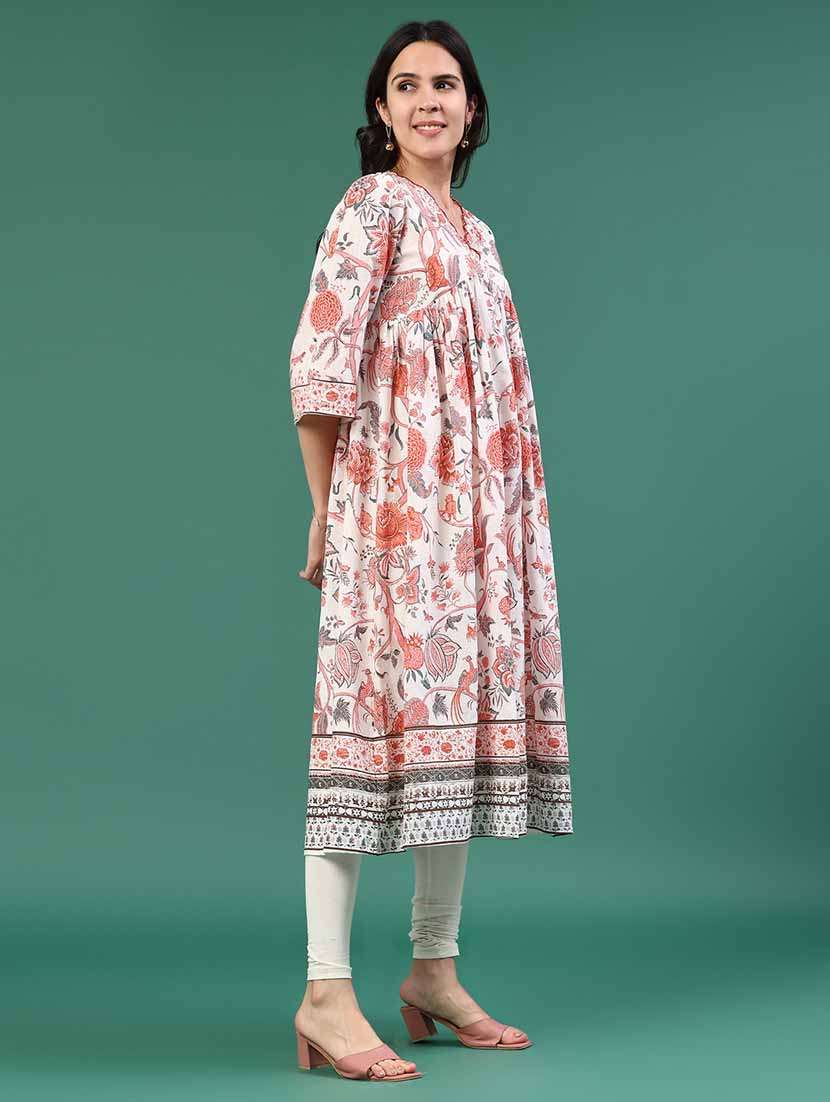 women printed three quarter sleeves a-line kurta - 22337365 -  Standard Image - 4